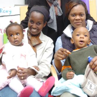 Louise Kankindi with daughter Chloe and Miriam Dicko with son Esdras in 2007.