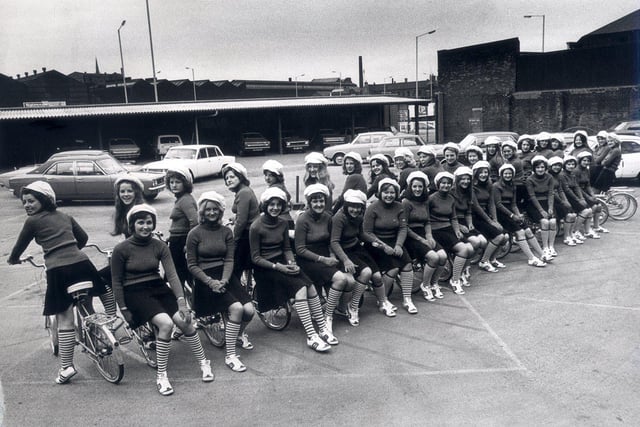 Girls and cycles for Lord Mayor's Race in June 1975