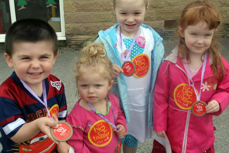 Little Chatterbox Nursery, Tupton sponsored walk. Showing off their medals after completing the walk are L-R, Elliot Ratcliffe, Ruby-Lily Gath, Chrisoulla Lazari, Chloe Wakeling.