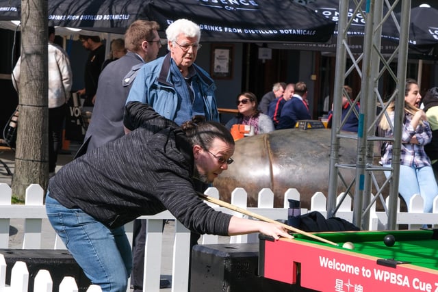 Snooker fans enjoy the Fan Zone in Tudor Square as the World Championships get underway at The Crucible Theatre
