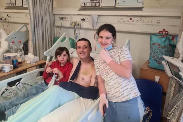 Dad of two Karlos Bingham suffered what have been described as life-changing injuries after he was involved in a crash near Aston, including spinal fractures, a broken shoulder blade and collarbone, a fractured rib as well as severe damage to the nerves connecting his spine to his left arm. He is pictured recovering with his family
