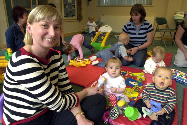 Rachel Pinder with the Barnardos Carer and Baby group at the Aughton Early Years Centre, Aughton in  2002