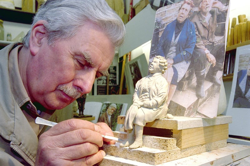 Ravenshead's Gordon Brown with his sculpture of Nora Batty.