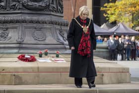 The first wreath was laid by Lord Mayor of Sheffield, Councillor Gail Smith.