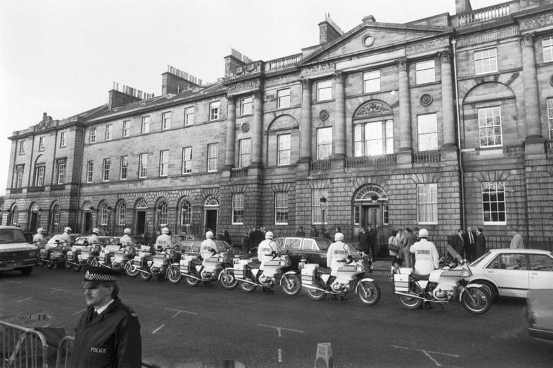 Mikhail Gorbachev visited Scotland in his role of Chairman for the Foreign Affairs Committee of the Soviet Union in December 1984. His Police motorcycle escort wait for Mr Gorbachev to leave Bute House in Charlotte Square.