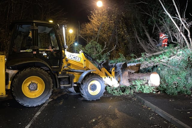 Midlothian Council thanked all the teams out working to keep roads clear of falling debris. This is some of the debris on the B703, Newtongrange to Newbattle road.