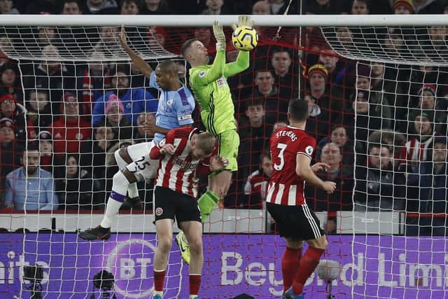 Dean Henderson of Sheffield United collects the ball during a Premier League match at Bramall Lane, Sheffield: Simon Bellis/Sportimage