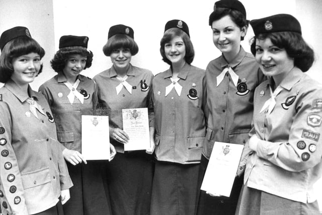 Guides of the 30th South Shields Company who  received the Queen's Guide Badges in May 1978.
They are, from left to right, Lindsey Reah, 15; Barbara Thompson, 14; Janet Halligan  17; Alison Judd, 15; Heather Abernethy, 17 and Susan Thompson, 17.