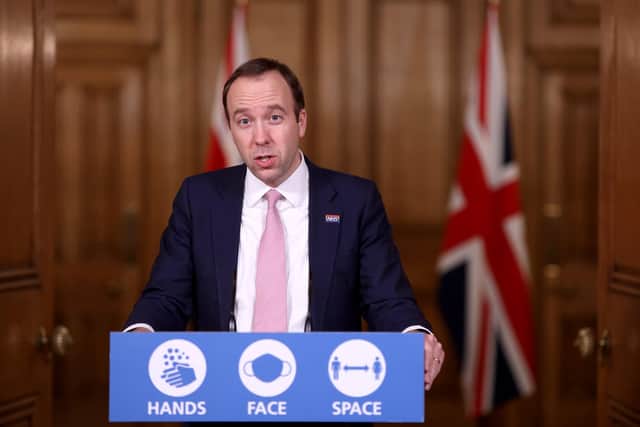 Health Secretary Matt Hancock speaks to the nation during a virtual Coronavirus press conference at Downing Street on November 20, 2020 in London, England. (Photo by Trevor Adams - WPA Pool/Getty Images)