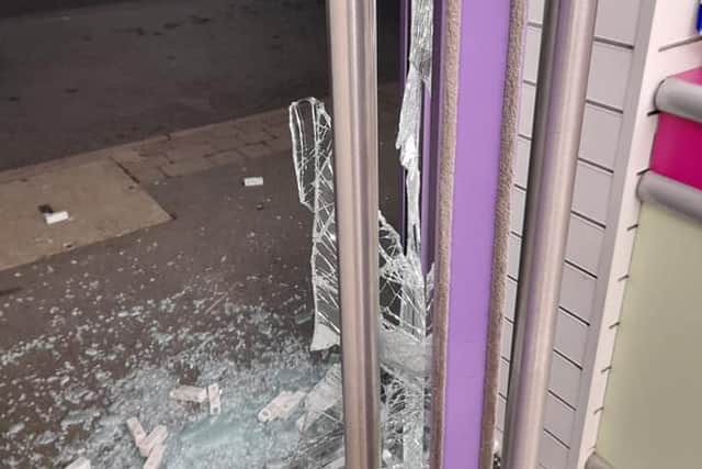 The damaged front door. Picture by Stephanie Godfrey