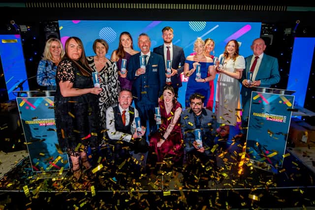All the winners on stage at last year's South Yorkshire Apprenticeship Awards. Photo: Allan McKenzie/AMGP.co.uk
