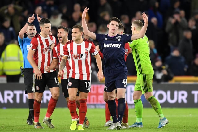 United, for once, benefited from VAR when West Ham Unted's Declan Rice had a late goal ruled out for handball at Bramall Lane in January. Chris Wilder's side won the game 1-0 to move up to fifth place in the Premier League.