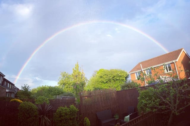 Laura Wallace captured this rainbow photo in clear blue skies.