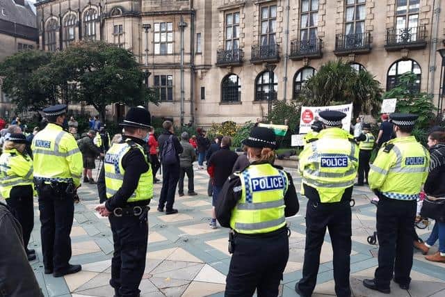 Around 100 anti-lockdown protesters gathered in Sheffield today