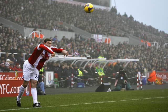 Rory Delap's long throw was helped along by the pitch dimensions at Stoke City's Britannia Stadium.