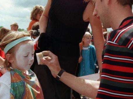 Hayley Loftus aged four getting her face painted at the Doncaster Racecourse in 1998.