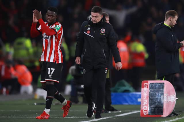 Ismaila Coulibaly applauds Sheffield United's fans after his impressive debut against Wrexham: Simon Bellis / Sportimage