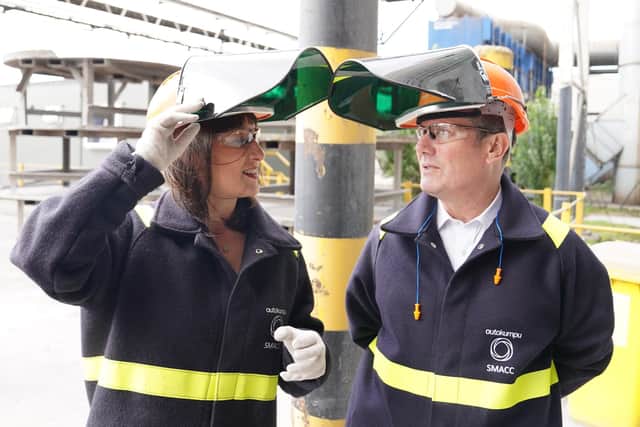 Labour leader Sir Keir Starmer and shadow chancellor Rachel Reeves during a visit to a steelmill in Sheffield, South Yorkshire. Photo credit: Stefan Rousseau/PA Wire