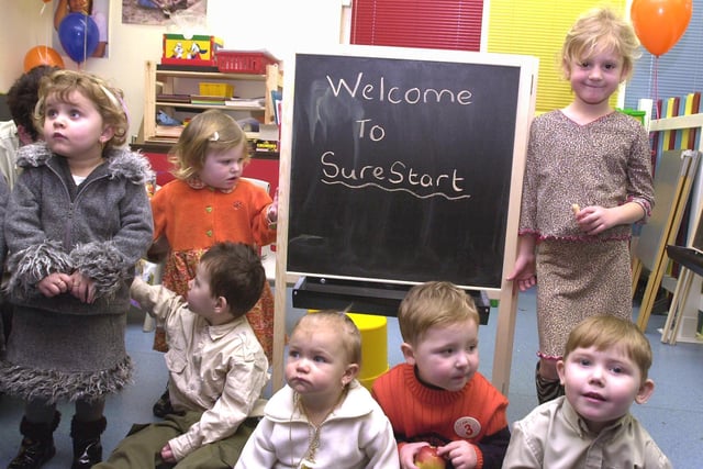 Adam Turner, aged three, is pictured with his cousin Savannah Bullcroft, aged five, and friends at the Sure Start premises in Church Road, Denaby Main in January 2001