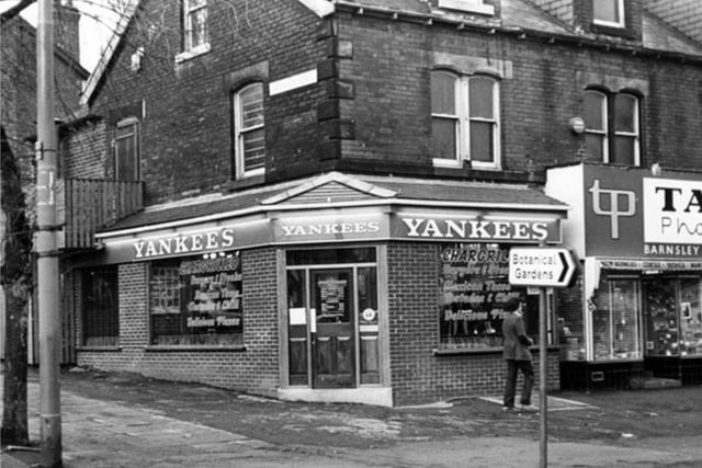 Yankees restaurant, on Ecclesall Road, Sheffield, at the junction with Thompson Road, in 1979