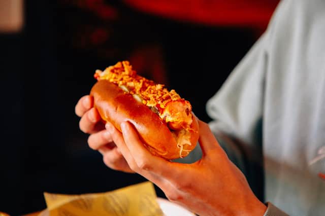 The bratwursts are provided by Get Wurst, the on-site German street food kitchen.