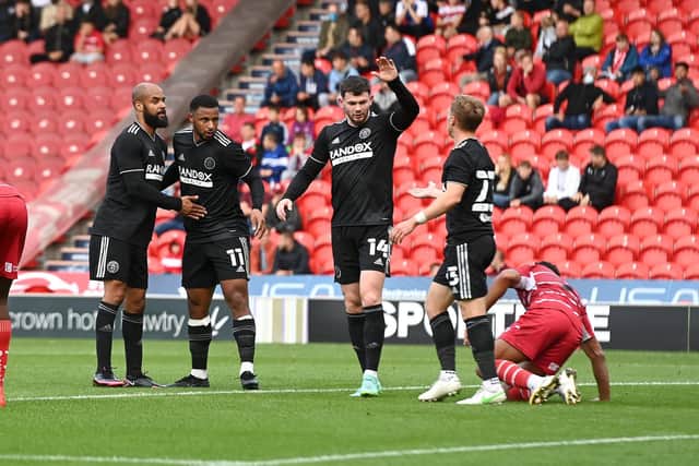 Sheffield United's players celebrate after Lys Mousset made it 2-0 (Andrew Roe)