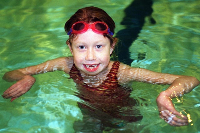 Seven-year-oldJordan Bradley about to embark on her sponsored swim in aid of St Luke's Hospice in 1998