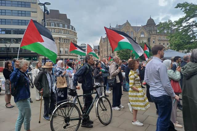 A pro-Palestine rally held outside Sheffield Town Hall to mark Nakba Day (May 15) and the annual meeting of Sheffield City Council. Picture: Julia Armstrong, LDRS