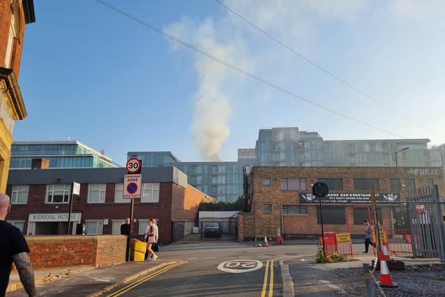 Smoke rising from the flat fire on Solly Street this evening