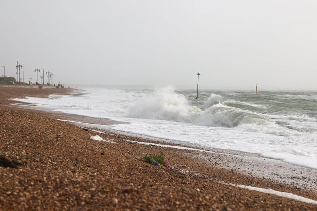 South Parade Pier saw large waves crashing against it. Photos by Alex Shute