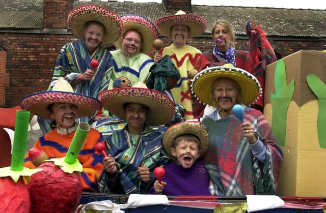 Darnall Community Nursery go all Mexico Loco on their Darnall Carnival float in June 2002.  Left to right, front row, Katy Lindestruth, Sultanaa Bagum, Tom Probert, 4 and Cherril Sare, back row, Donna Simmons, Beccie Westnage, Claire Ward and Liz Brunt
