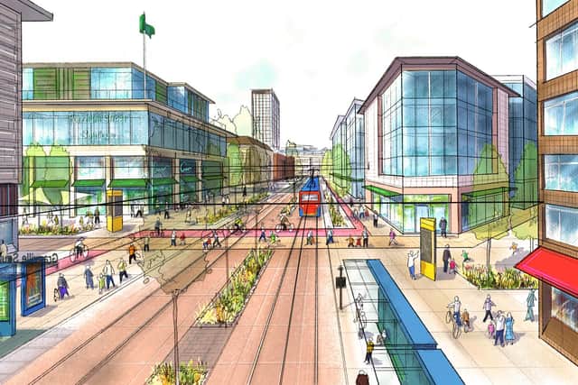 Image of the new tram route along Suffolk Street.