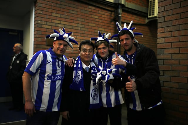 Wednesday fans with club owner Dejphon Chansiri  before the Sky Bet Championship match against Cardiff City at Hillsborough in April 2016.