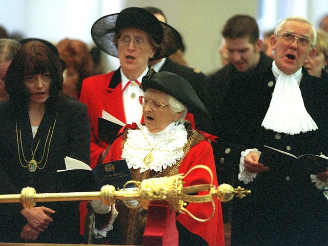 St Peter-in-Chains Church, Chequer Road, Doncaster held a Civic service in Celebration of the new Millennium. Pictured is the Mayor of Doncaster Clr Mrs Margaret Robinson in attendance with other civic fugures