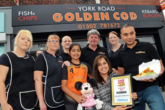 Chip Shop of the year 2017 winners, York Road Golden Cod. Back L-r Clare Boydell, Sam Moore, Robert Licbarski, Graham Hill and Amy Oulton. Front L-r Sohni Kaur, ten, Satti Kaur and Bob Singh, owners