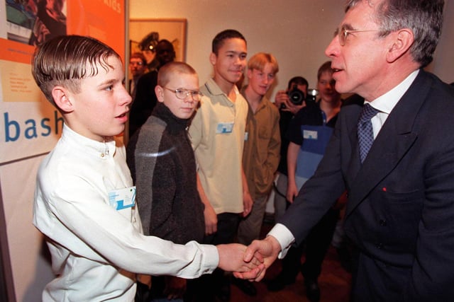 Home Secretary Jack Straw shakes hands with Leslie Buddington from the Bash Street Kids, Sheffield, attending the Philip Lawrence awards at the Cochrane Theatre in London on December 7. 1999. The national award scheme recognised outstanding achievements of good citizenship by the young