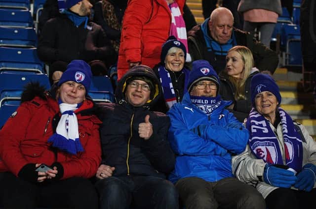 A group of Chesterfield fans at the Harrogate Town game.