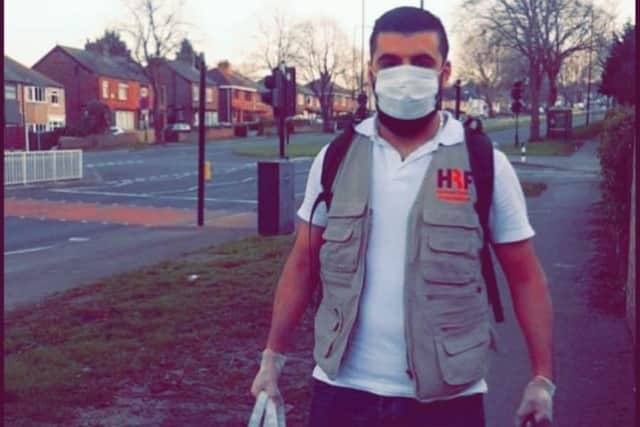 Aasim Khan from the Human Relief Foundation deliver supplies in Sheffield.