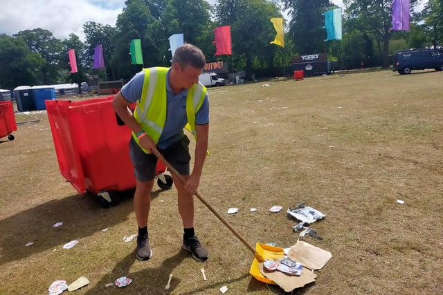 Litter is collected by one of the hundreds of onsite staff