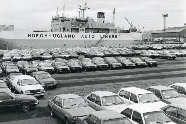 A line up of brand new Opel cars at Hartlepool docks in the early 1980s. Remember when this was a regular sight?