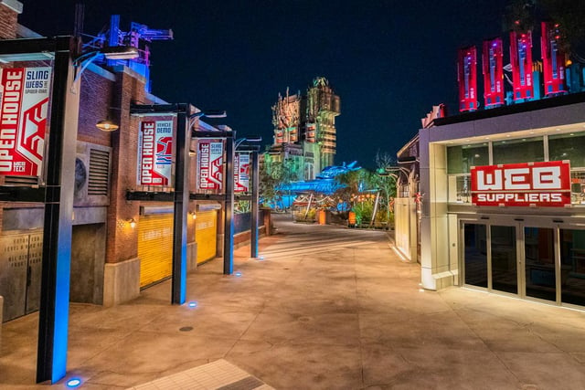 A view of the WEB SLINGERS: A Spider-Man Adventure and Guardians of the Galaxy - Mission: BREAKOUT!  in Avengers Campus. Picture: Christian Thompson/Disneyland Resort via Getty Images