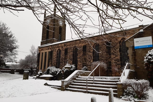 St Thomas' in Crookes covered in snow.