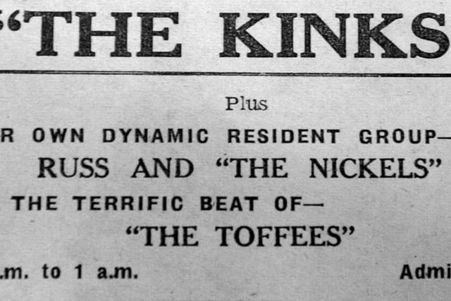 An advert from the Hartlepool Mail showing that the Kinks were to appear at the Queens Rink in 1964.
