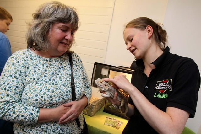 Roz King meets a Bearded  Dragon with Laura Brooke from Creative Encounters following the grand opening of Pets 2 Impress in South Shields. Remember this from 2015?