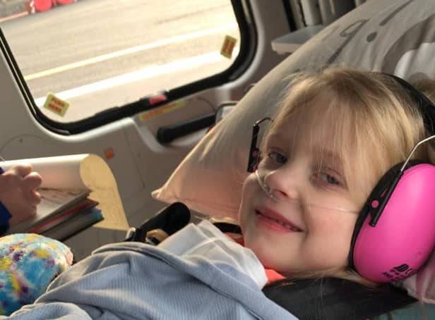 Pippa aboard the Childre's Air Ambulance on her way to Sheffield.