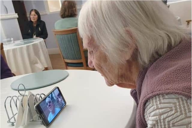 Beechy Knoll Care Home: Hilda says “isn’t technology wonderful”, her son John agrees.
