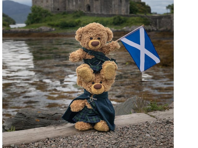 John James and bob the teddy bears at Duneagle Castle, Scotland. 
These adorable teddy bears could be the world's most well-travelled cuddly toys - as their photographer owner has chronicled their adventures in 27 different countries. Christian Kneidinger, 57, has been travelling with his teddy bears, named John and Bob since 2014 - and his taken them to some of the world's most famous landmarks. The teddy bears have dressed up in traditional Emirati clothing to visit the Sultan's Palace in Oman, and have braved the cold on a glacier on Lofoten Island in Norway.