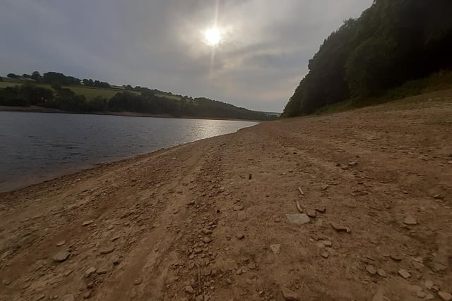 Damflask Reservoir in Loxley drying up due to the extreme heat and prolonged dry spells