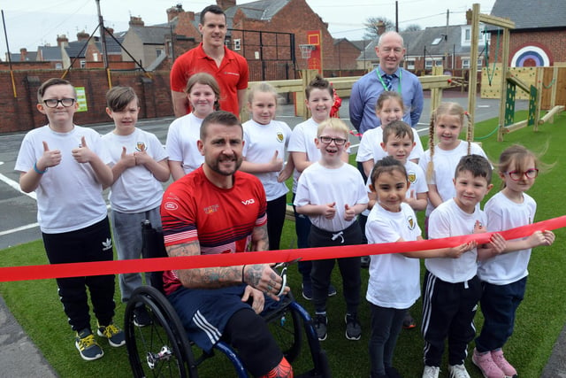 Invictus Games gold medal winner Stuart Robinson visited St Patrick's RC Primary School to open the new playground in 2019. Were you there?