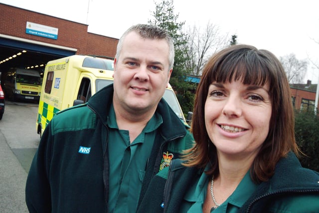 Paramedic team leader John Mills with emergency care assistant Elaine Harpham at Kings Mill Ambulance Station in 2008